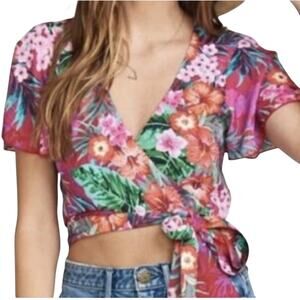 ❤️HOST PICK Show Me Your Mumu Floral Cropped Wrap Top Flutter Sleeve Sz XS VGUC